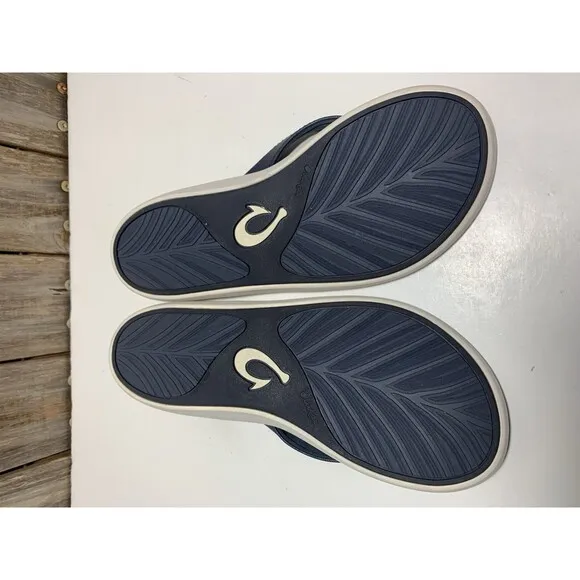 OLUKAI Pi'oe Blue Grey Women's Beach Sandals Water-Resistant Flip-Flop Slides 7