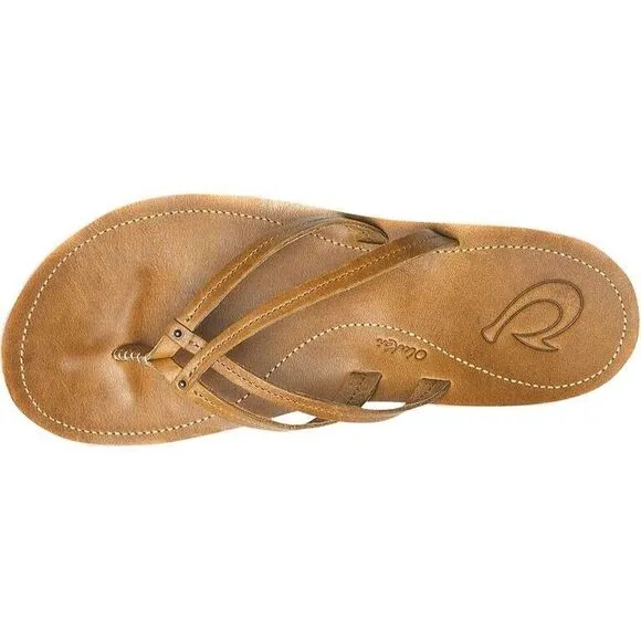 OluKai Tan Leather Kapehe Luana Flip Flop Sandal Double Strap Women 5 Boho Beach