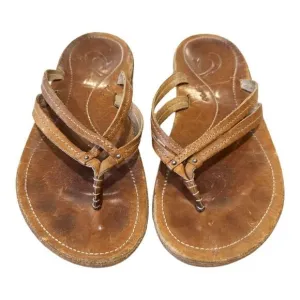 OluKai Tan Leather Kapehe Luana Flip Flop Sandal Double Strap Women 5 Boho Beach
