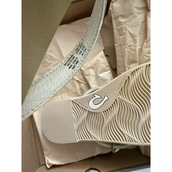 Olukai Tiare Bubbly Gold Luxury Leather Comfort Slip On Slide Sandals Size 8