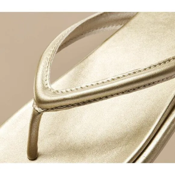Olukai Tiare Bubbly Gold Luxury Leather Comfort Slip On Slide Sandals Size 8