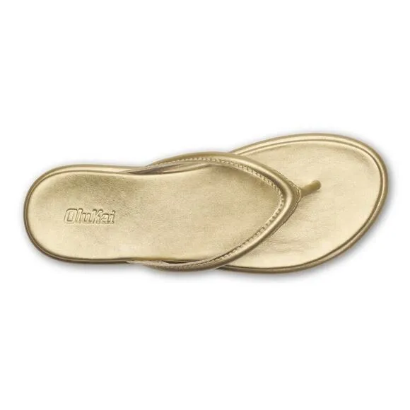 Olukai Tiare Bubbly Gold Luxury Leather Comfort Slip On Slide Sandals Size 8