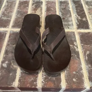 Olukai Women’s Ao Loa Dark Java Leather Platform Wedge Sandals Flip Flops Sz 10