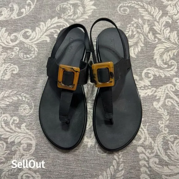 OluKai Women's La'i T-Bar Slingback Sandals Black Size 8 Standard Casual
