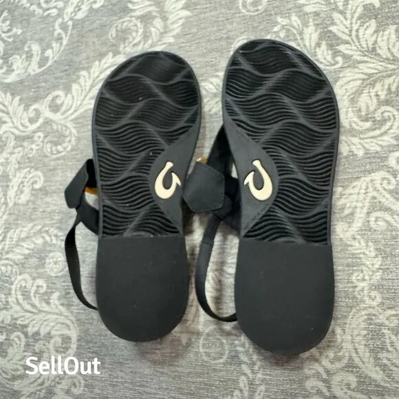 OluKai Women's La'i T-Bar Slingback Sandals Black Size 8 Standard Casual