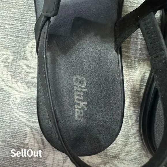 OluKai Women's La'i T-Bar Slingback Sandals Black Size 8 Standard Casual