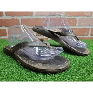 OluKai Womens Paniolo Leather Sandals Natural Saddle Stitching Size 11 EUR 41