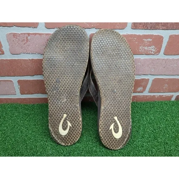 OluKai Womens Paniolo Leather Sandals Natural Saddle Stitching Size 11 EUR 41