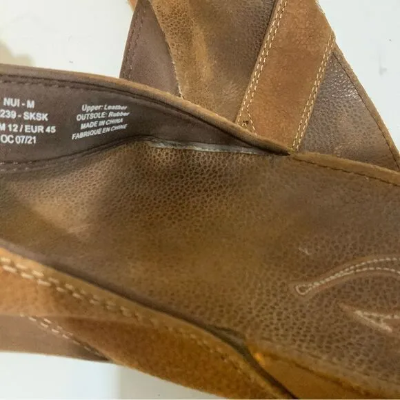 Olukai Nui Flip Flop Sandals Mens 12 Shoes Brown Leather Beach Surfing