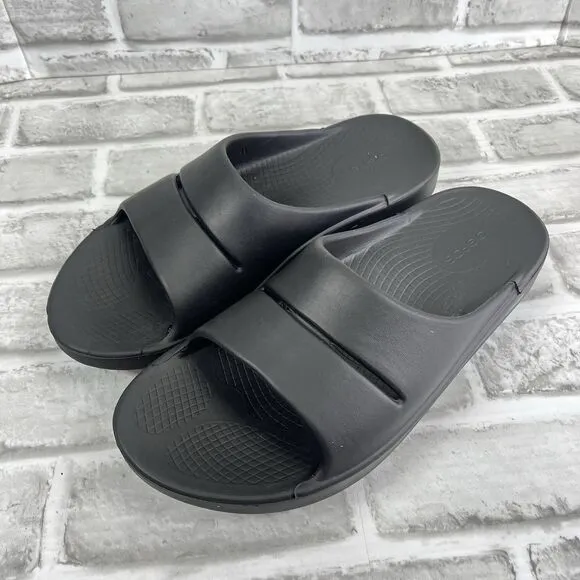 OOFOS OOahh Women's Size 9 Matte Black Slip On Comfort Recovery Slide Sandals