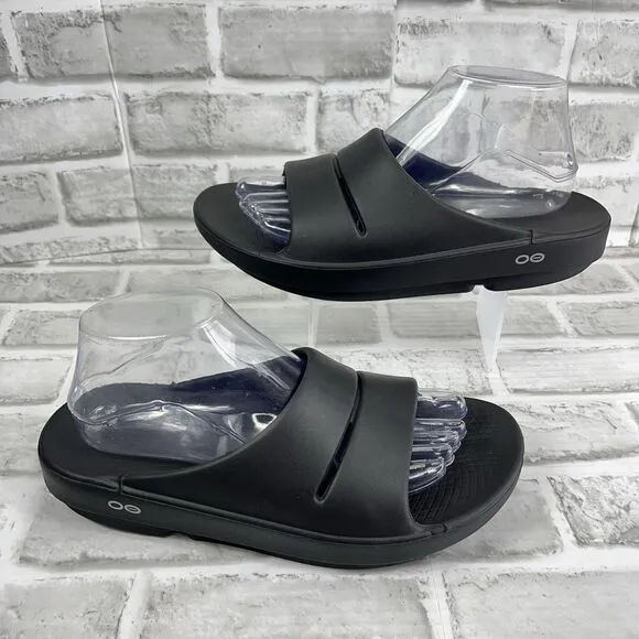 OOFOS OOahh Women's Size 9 Matte Black Slip On Comfort Recovery Slide Sandals