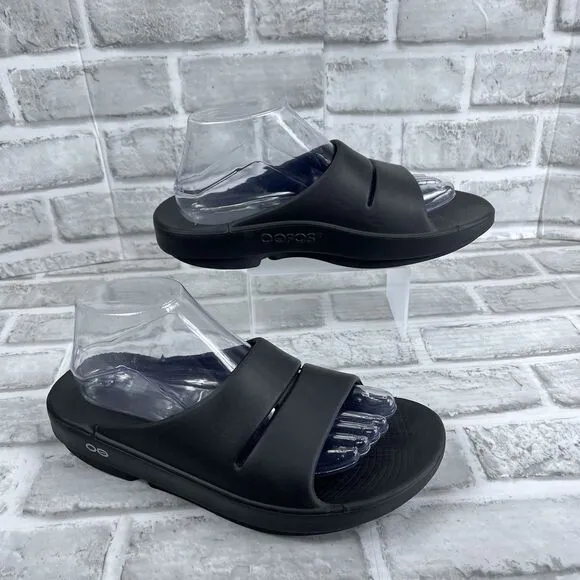 OOFOS OOahh Women's Size 9 Matte Black Slip On Comfort Recovery Slide Sandals