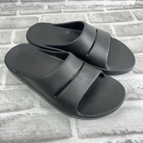 OOFOS OOahh Women's Size 9 Matte Black Slip On Comfort Recovery Slide Sandals