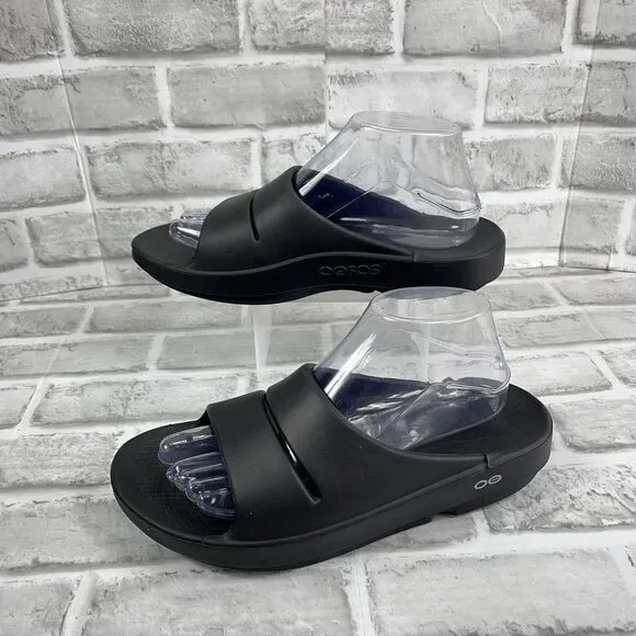 OOFOS OOahh Women's Size 9 Matte Black Slip On Comfort Recovery Slide Sandals