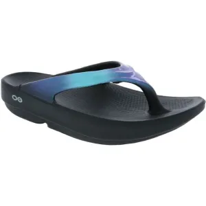 OOfos OOlala Luxe Comfort Cushion Sandals Black and Blue Size 5