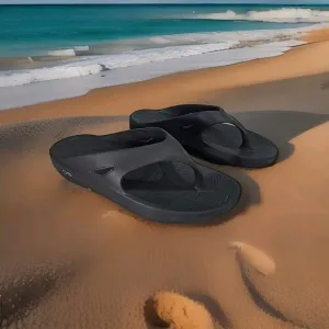 Oofos Sandals M 8/  W 10 Original Sport Slip On Flip Flop Black Comfort Casual