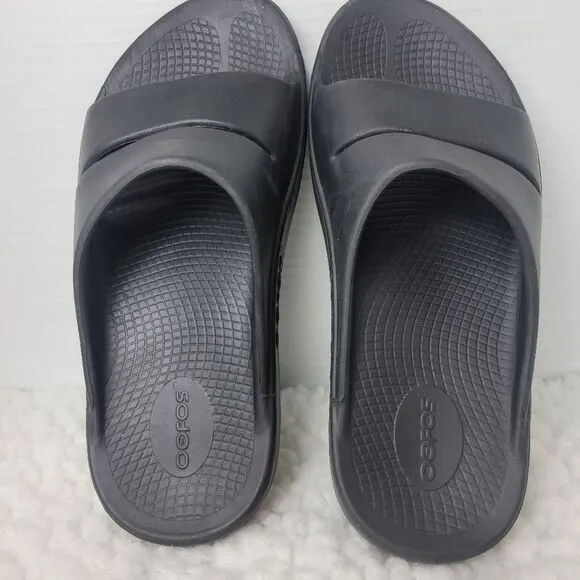 OOFOS Recovery Womens Sandals Slides Size 10 Black Comfort Cushion
