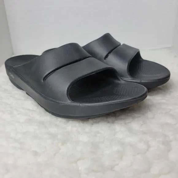 OOFOS Recovery Womens Sandals Slides Size 10 Black Comfort Cushion