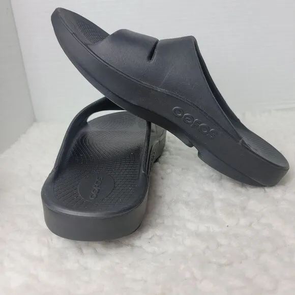 OOFOS Recovery Womens Sandals Slides Size 10 Black Comfort Cushion