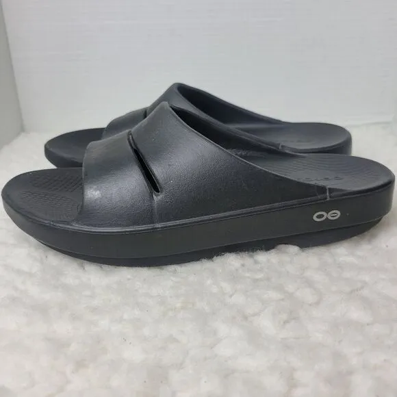 OOFOS Recovery Womens Sandals Slides Size 10 Black Comfort Cushion