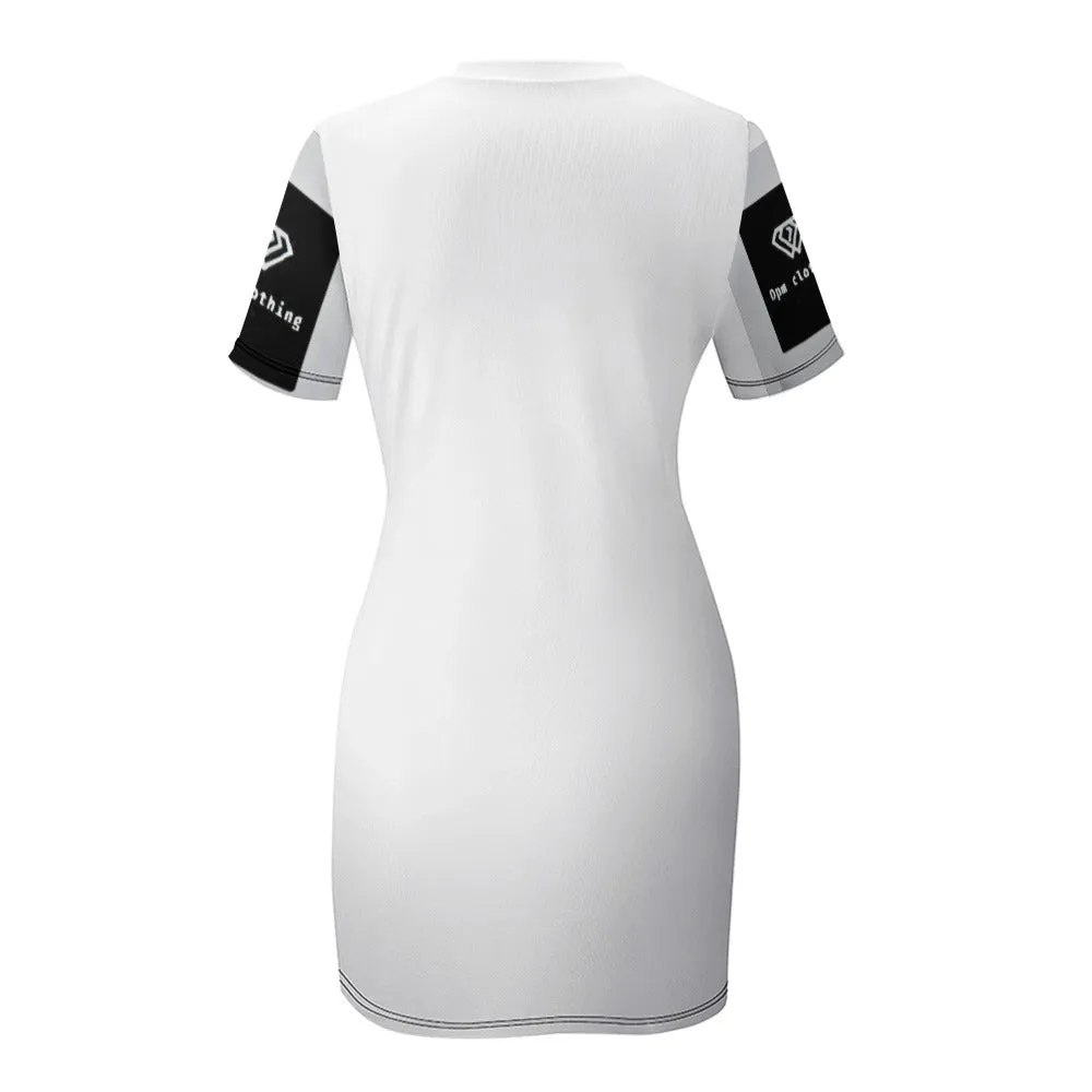 OPM OP LADY White Crew Neck Short Sleeve Dress