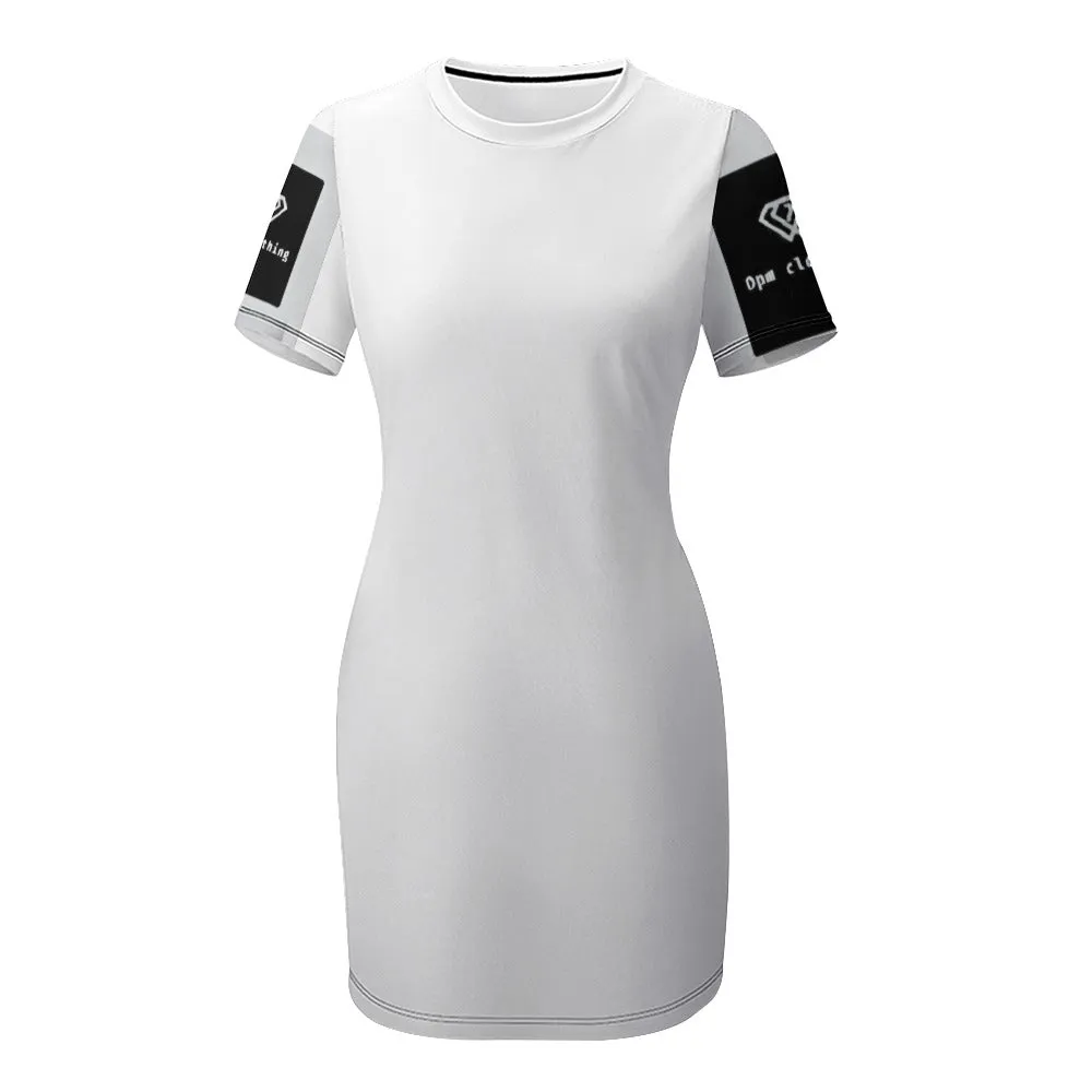 OPM OP LADY White Crew Neck Short Sleeve Dress