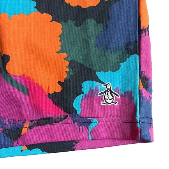 ORIGINAL PENGUIN BLUE/PURPLE/ORANGE PATTERNED SWEATPANT SHORTS SIZE SMALL