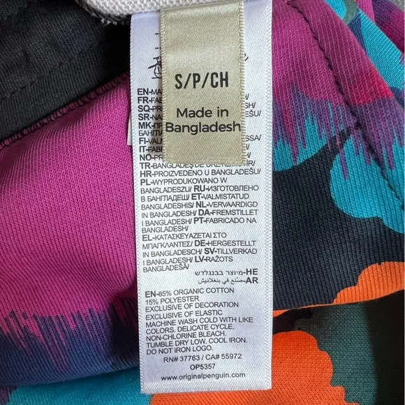 ORIGINAL PENGUIN BLUE/PURPLE/ORANGE PATTERNED SWEATPANT SHORTS SIZE SMALL