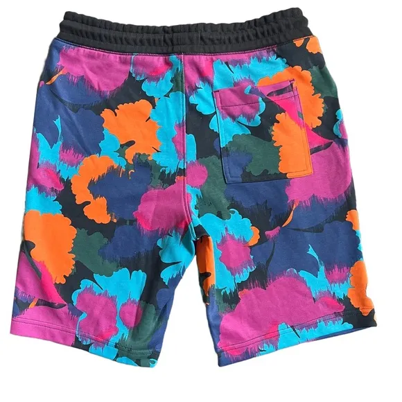 ORIGINAL PENGUIN BLUE/PURPLE/ORANGE PATTERNED SWEATPANT SHORTS SIZE SMALL