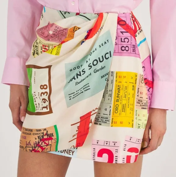 Oroton Ticket Print Mini Skirt
