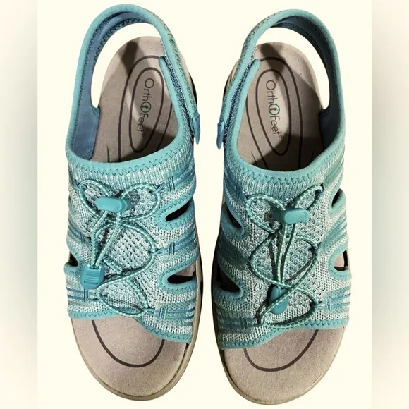 Orthofeet Turquoise Stretchable Wide Orthopedic Maui Sandals Size 8.5 D