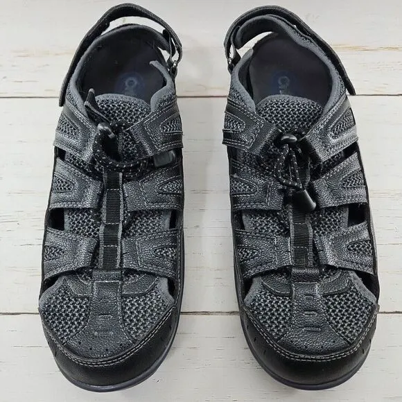 Orthofeet Verona Sandals Women 11D Wide Black Gray Leather Comfort Fisherman 991