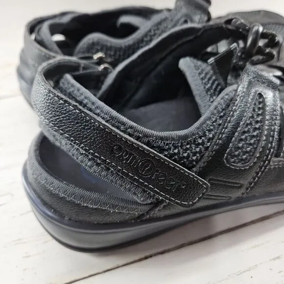 Orthofeet Verona Sandals Women 11D Wide Black Gray Leather Comfort Fisherman 991