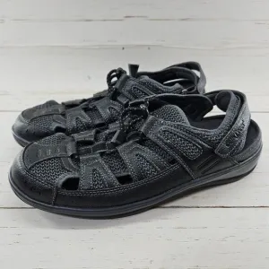Orthofeet Verona Sandals Women 11D Wide Black Gray Leather Comfort Fisherman 991