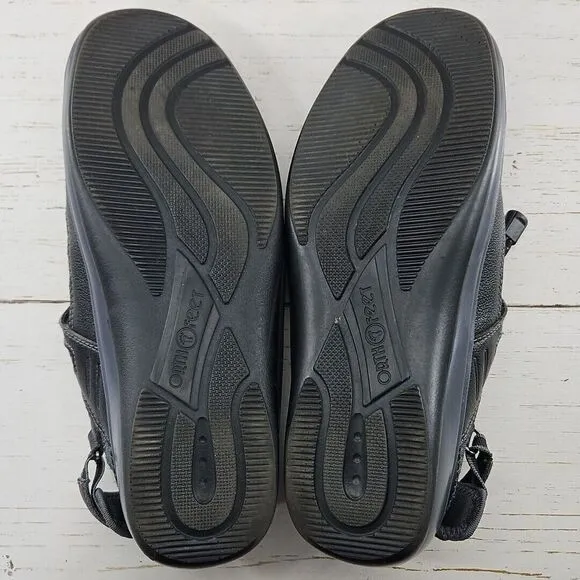 Orthofeet Verona Sandals Women 11D Wide Black Gray Leather Comfort Fisherman 991