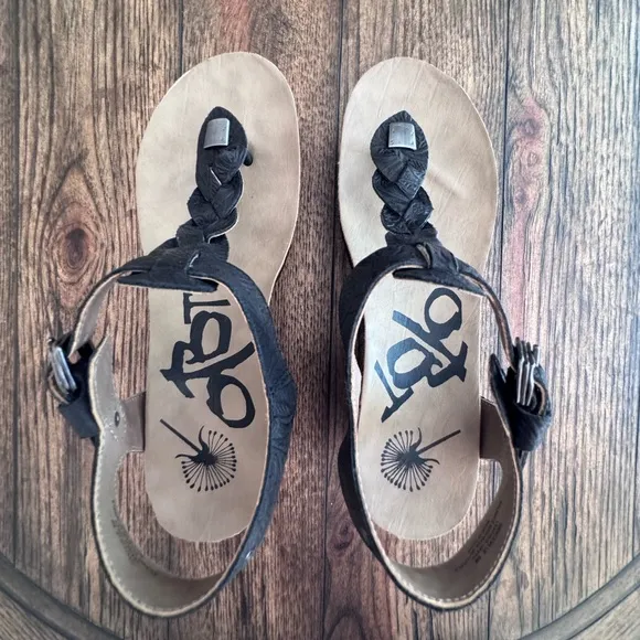 OTBT Graceville Wedge Sandals SZ 8 Black Tooled Leather