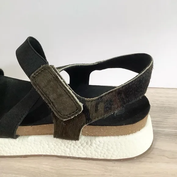 OTBT Sierra Calf-Hair Sandals Leather Wedge Platform Adjustable Camo Travel 9.5