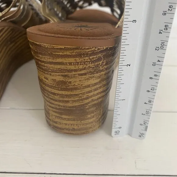 OTBT Starlike Mixed Metallic Woven Leather Platform Wedge Sandals, Women Size 9