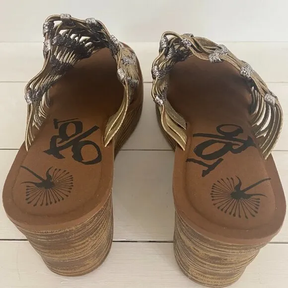 OTBT Starlike Mixed Metallic Woven Leather Platform Wedge Sandals, Women Size 9