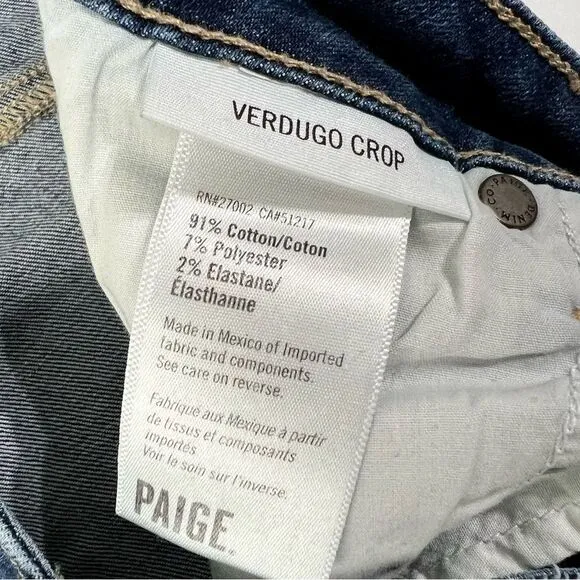 Paige Verdugo Crop Jeans Keely Destructed Size 29 Mid Rise Skinny Distressed