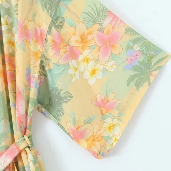 Palm Beach Floral Hibiscus Boho Kimono Robe