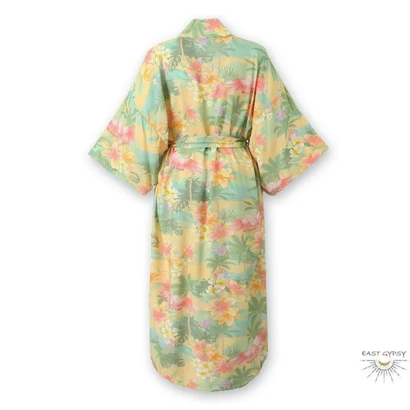 Palm Beach Floral Hibiscus Boho Kimono Robe