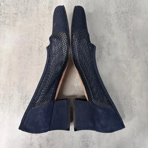 Paloma Fish Net Pumps WMNS US 8 Blue Square Toe Woven/Leather Dress Heels Italy