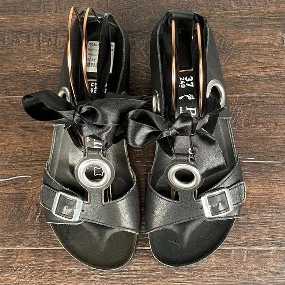 Papillio Birkenstock EMMY Sandals Womens 37/6.5 Black Leather Wedge Comfort NEW