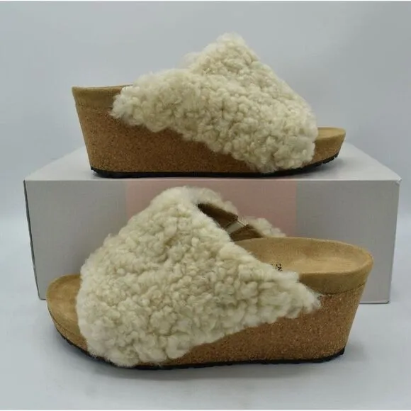 Papillio Birkenstock EU 39 US 8 Namica Teddy Eggshell Narrow Fit Wedge Sandals