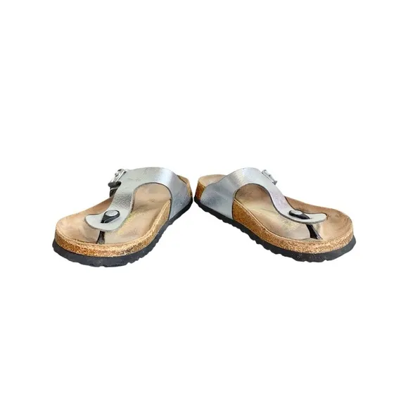 Papillio By Birkenstock Gizeh Metallic Silver Leather Slip-On Thong Sandals