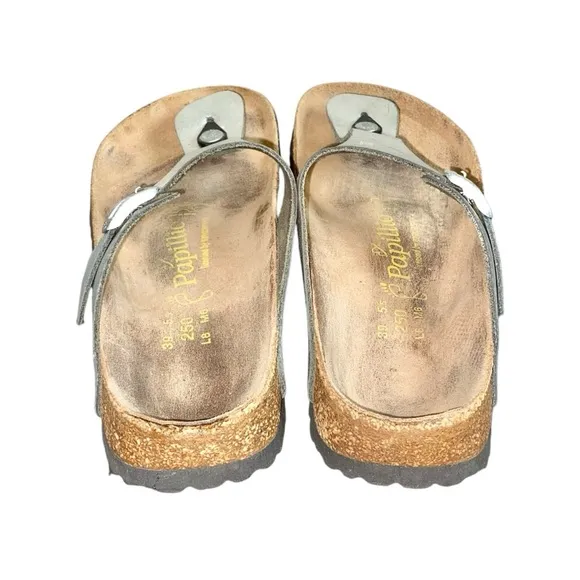 Papillio By Birkenstock Gizeh Metallic Silver Leather Slip-On Thong Sandals