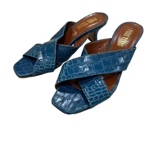 Paris Texas Women's Blue Croc Embossed Leather Mule Heel Sandals Size 7.5