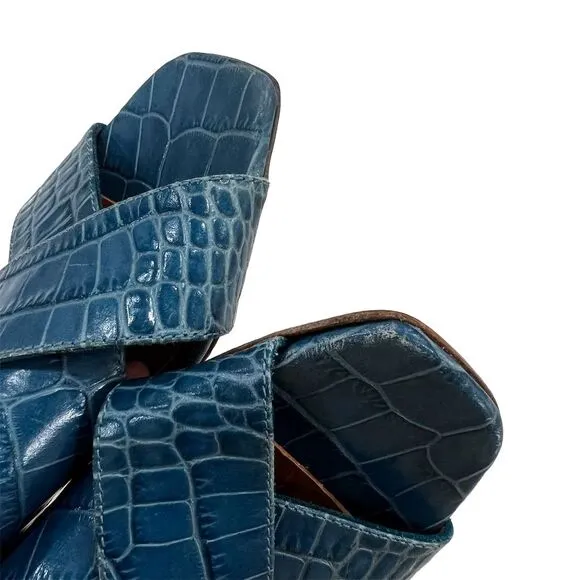 Paris Texas Women's Blue Croc Embossed Leather Mule Heel Sandals Size 7.5