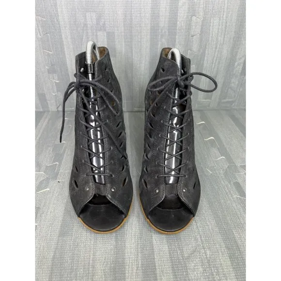 Paul Green Bali Bootie Sandals Black Size 7.5 Lace Up Leather